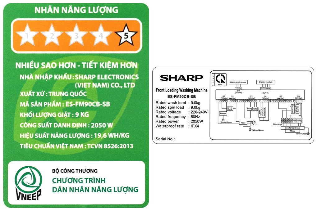 Máy giặt Sharp Inverter 9 kg ES-FM90CB-SB Màu Xanh Đậm
