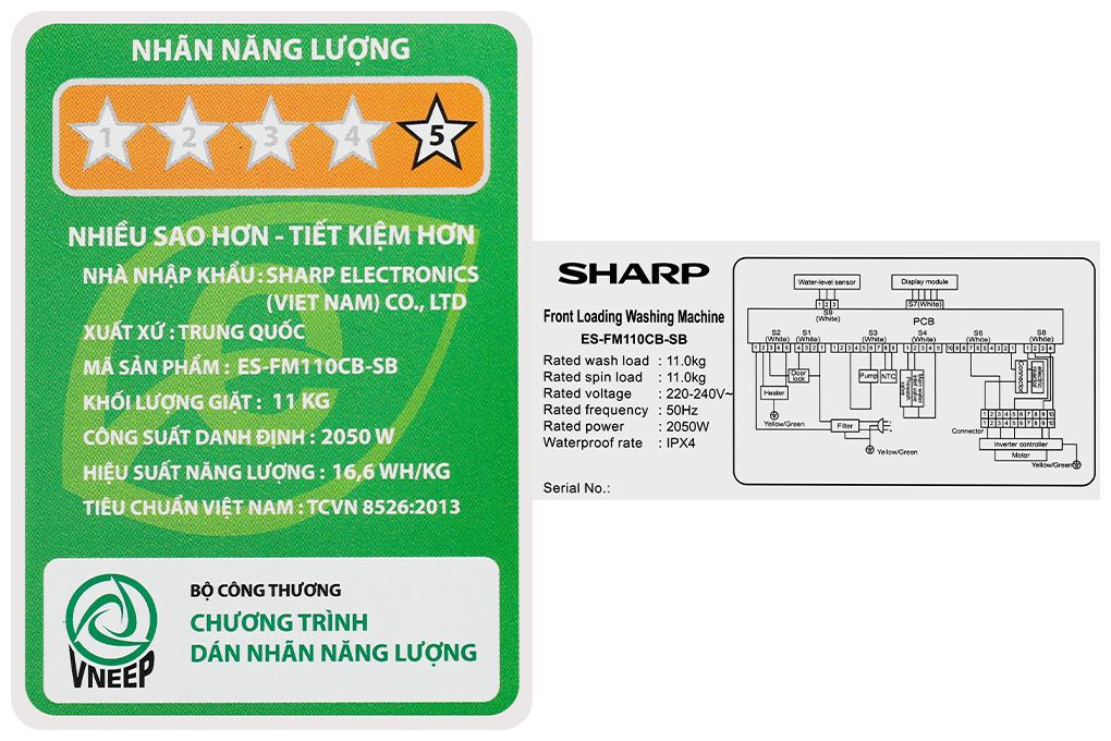 Máy giặt Sharp Inverter 11 kg ES-FM110CB-SB Màu Xanh Đậm