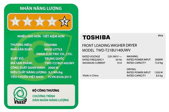 Máy giặt sấy Toshiba Inverter giặt 13 kg - sấy 8 kg TWD-T21BU140UWV(MG) Màu Xám đậm