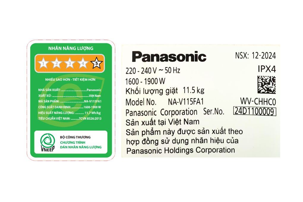 Máy giặt Panasonic Inverter 11.5 kg NA-V115FA1LV Màu Bạc