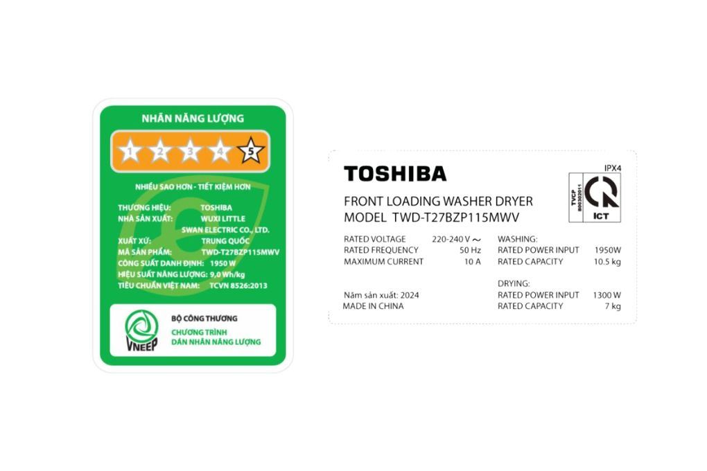 Máy giặt sấy Toshiba Inverter giặt 10.5 kg - sấy 7 kg TWD-T27BZP115MWV(MG) Màu Xám đậm