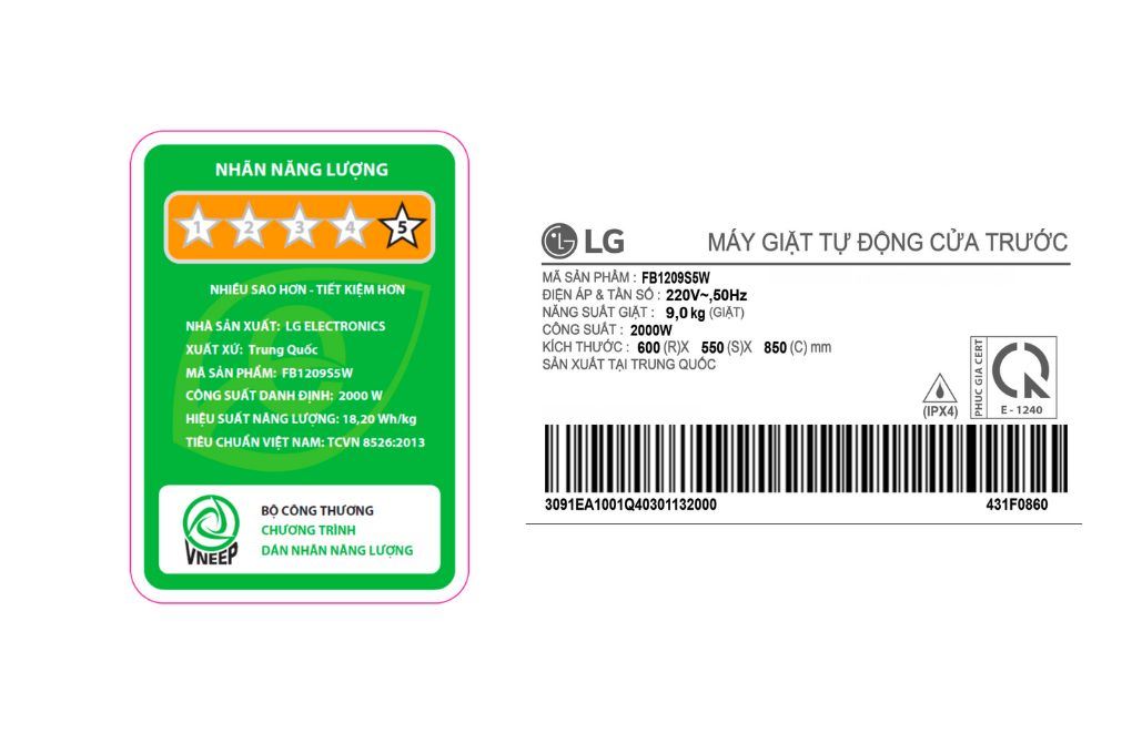 Máy giặt LG Inverter 9 kg FB1209S5W Màu Trắng