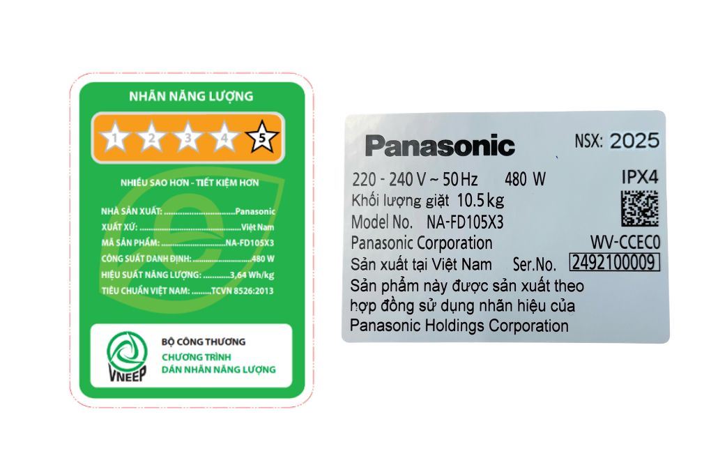 Máy giặt Panasonic Inverter 10.5 Kg NA-FD105X3BV Màu Đen