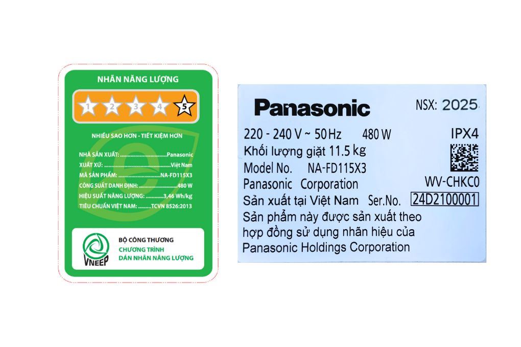 Máy giặt Panasonic Inverter 11.5 Kg NA-FD115X3BV Màu Đen