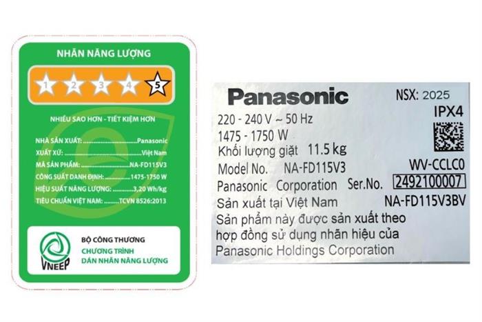 Máy giặt Panasonic Inverter 11.5 Kg NA-FD115V3BV Màu Đen