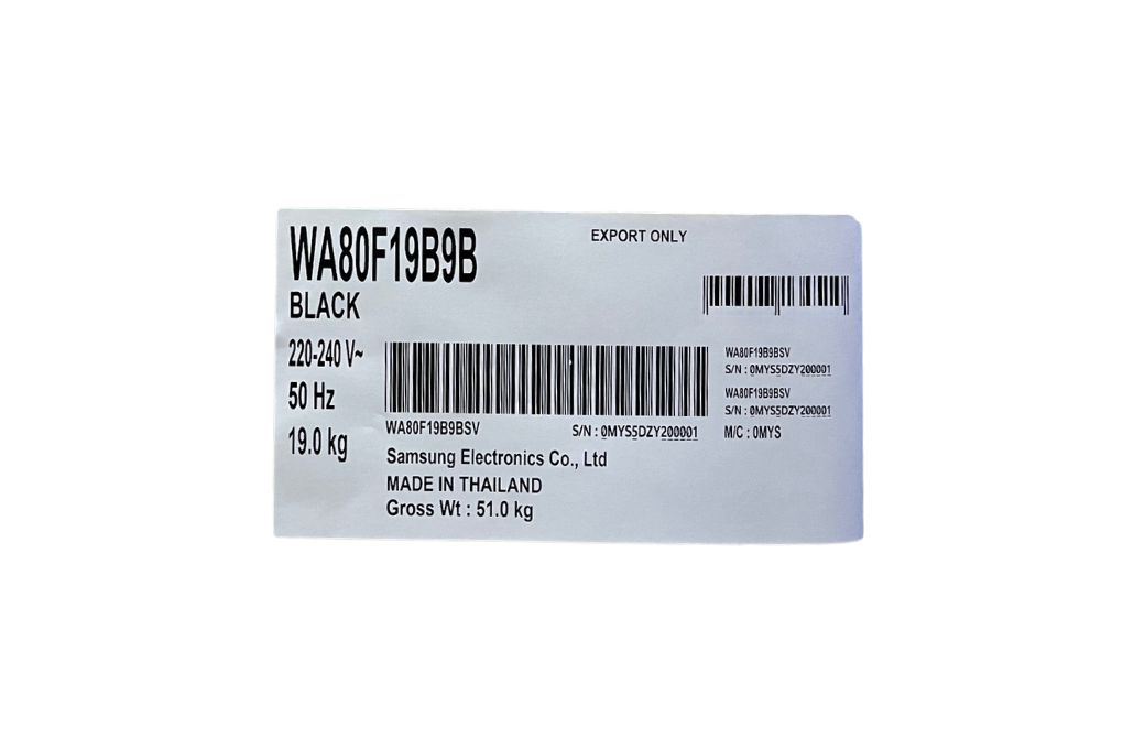 Máy giặt Samsung Inverter 19 kg WA80F19B9BSV Màu Đen