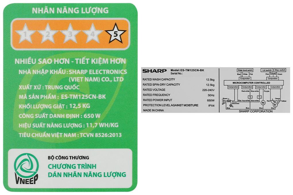 Máy giặt Sharp 12.5 kg ES-TM125CN-BK Màu Đen