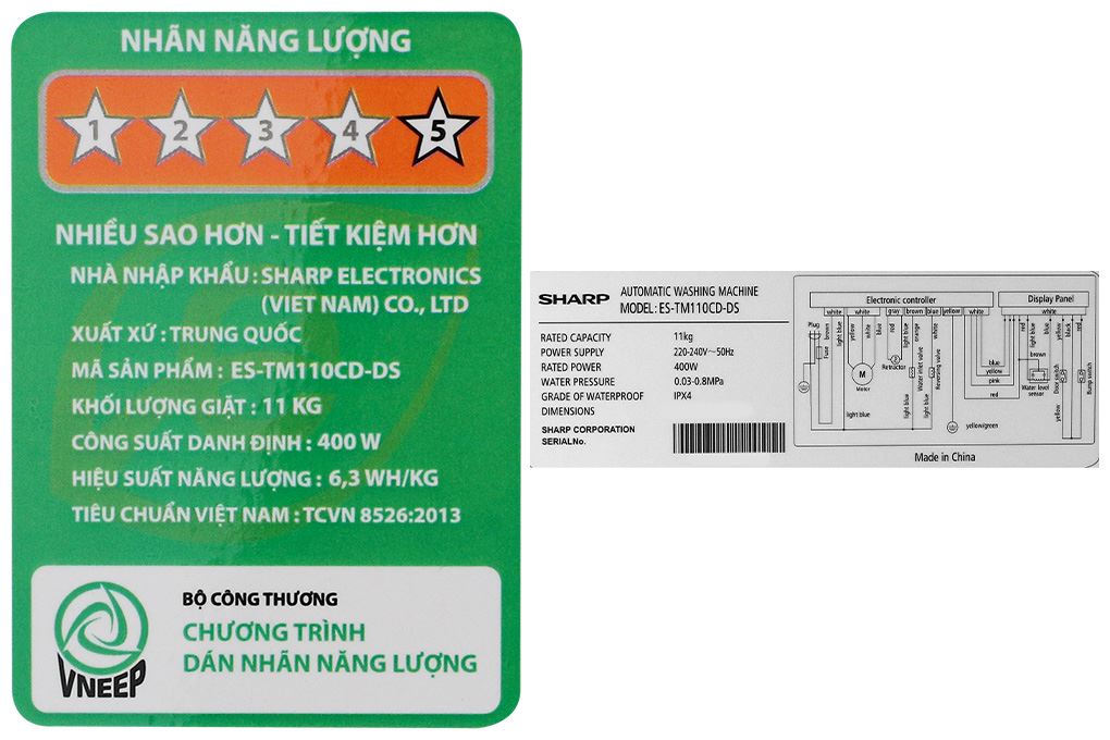Máy giặt Sharp Inverter 11 kg ES-TM110CD-DS Màu Xám đậm