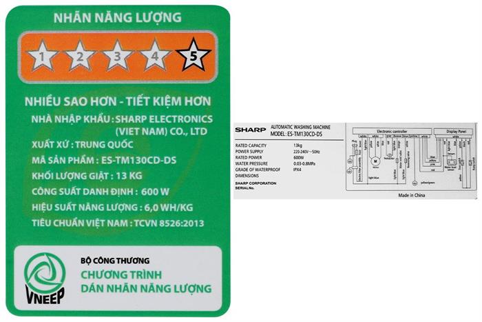 Máy giặt Sharp Inverter 13 kg ES-TM130CD-DS Màu Xám đậm