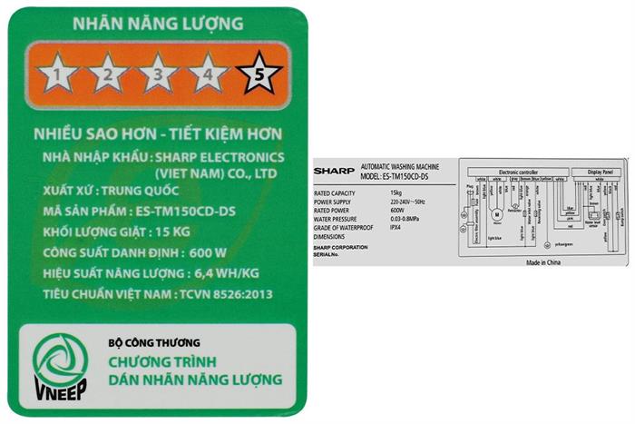 Máy giặt Sharp Inverter 15 kg ES-TM150CD-DS Màu Xám đậm