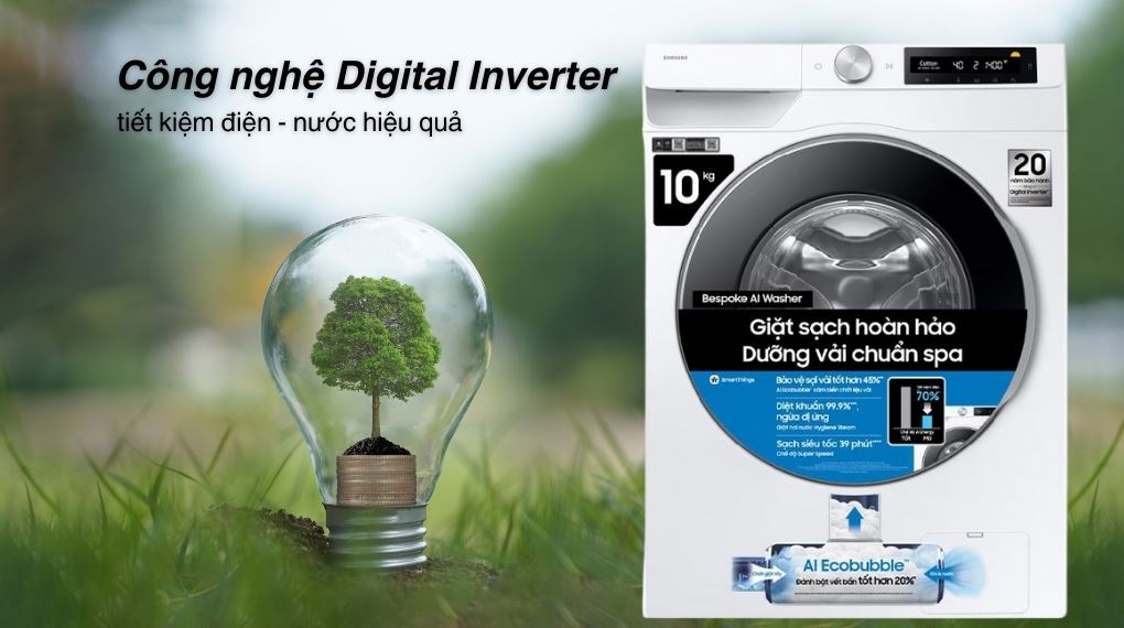 Máy giặt Samsung AI EcoBubble Inverter 10 kg WW10DG6U34LESV - Công nghệ tiết kiệm điện