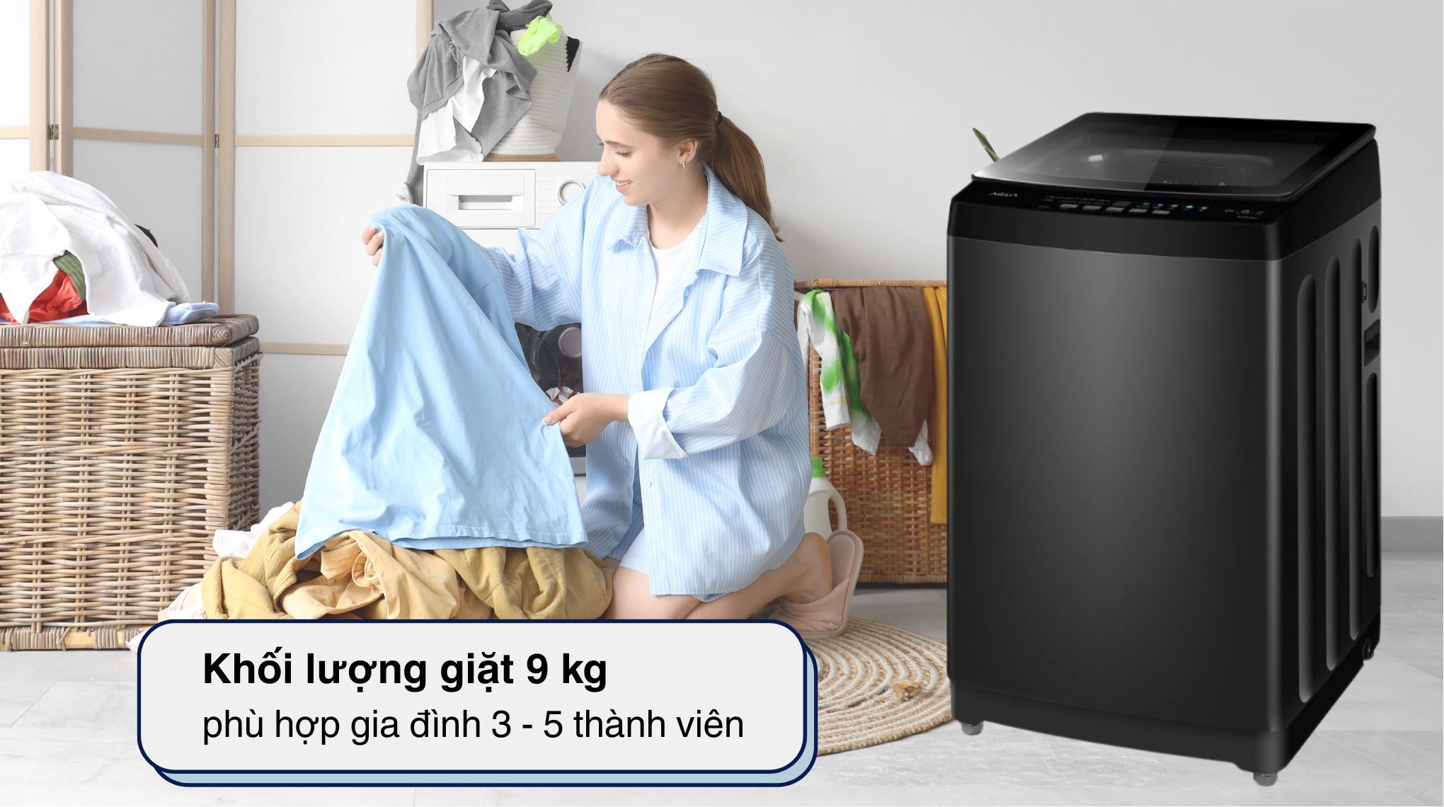 Máy giặt Aqua Inverter 9 kg AWM9-B316K(B) - Khối lượng giặt