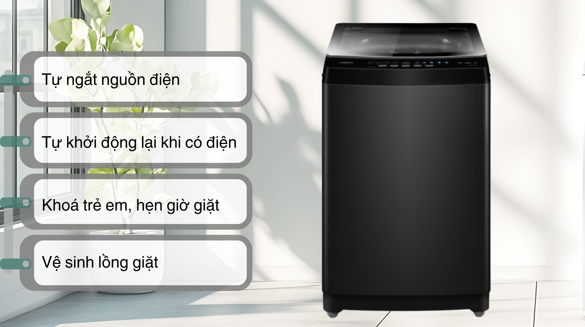 Máy giặt Aqua Inverter 9 kg AWM9-B316K(B) - Tiện ích