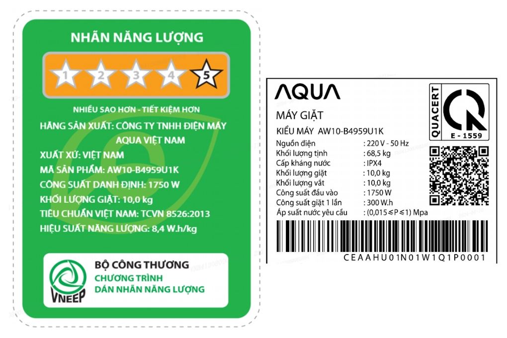 Máy giặt Aqua Inverter 10 kg AW10-B4959U1K(B) Màu Đen