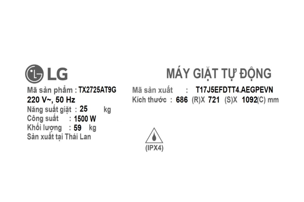 Máy giặt LG Inverter 25 kg TX2725AT9G Màu Đen