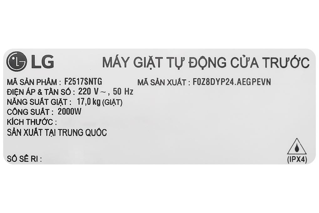 Máy giặt LG AI DD Inverter 17 kg F2517SNTG Màu Ghi đen