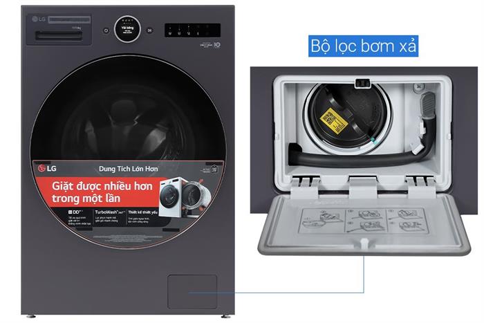 Máy giặt sấy LG Inverter giặt 17 kg - sấy 10 kg F2517RNTG Màu Ghi đen
