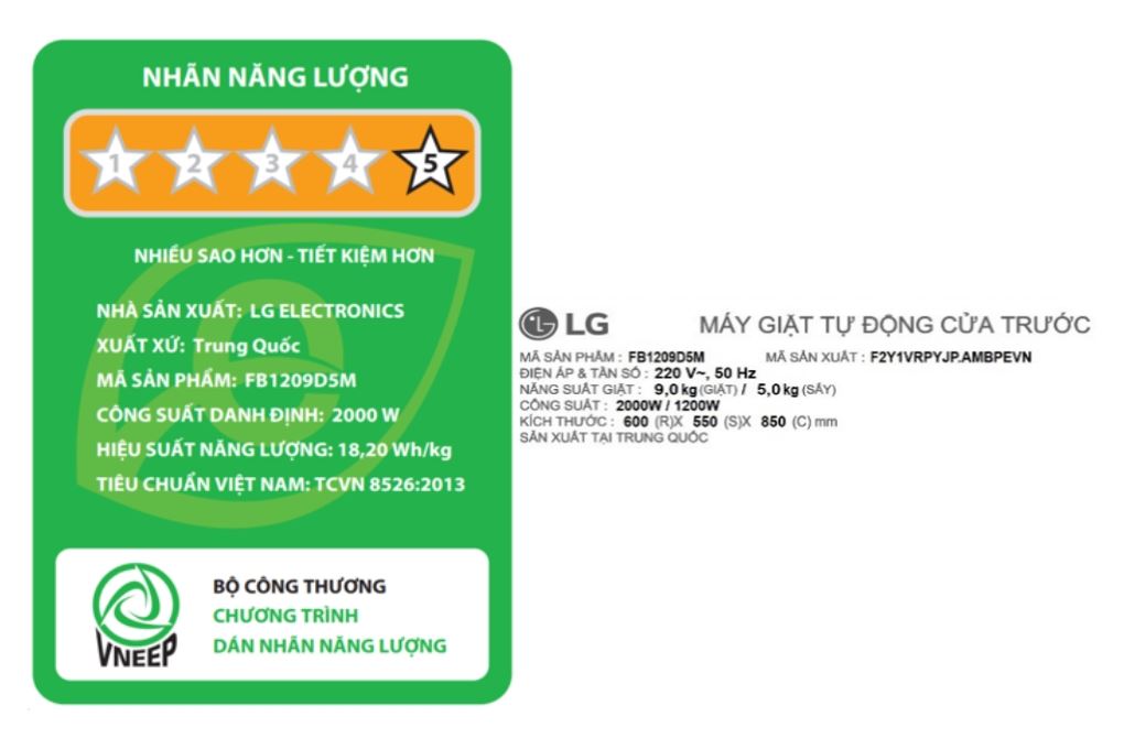 Máy giặt sấy LG Inverter giặt 9 kg - sấy 5 kg FB1209D5M Màu Đen