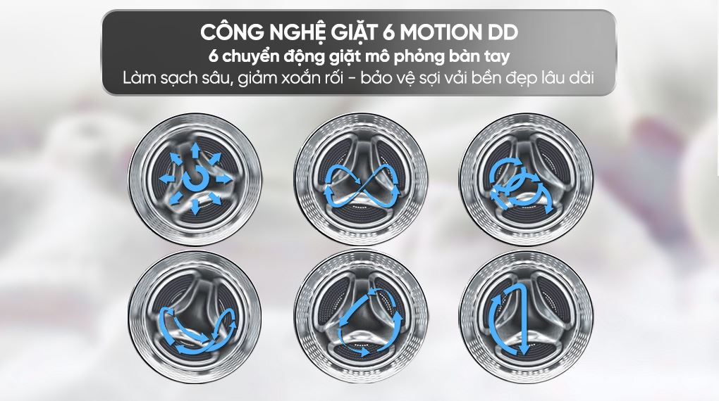 Máy giặt sấy LG Inverter giặt 9 kg - sấy 5 kg FB1209D5M - Công nghệ giặt 6 Motion DD