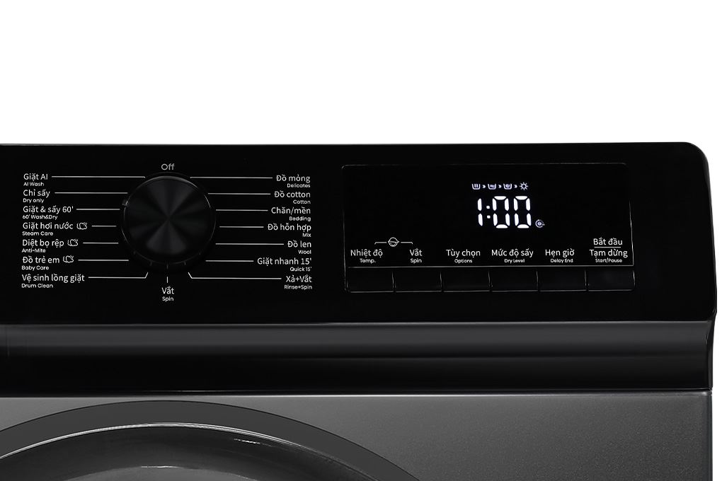Máy giặt sấy Hisense Inverter giặt 9 kg - sấy 6 kg WD90N1Y Màu Đen