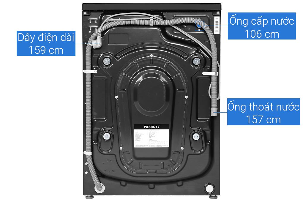 Máy giặt sấy Hisense Inverter giặt 9 kg - sấy 6 kg WD90N1Y Màu Đen
