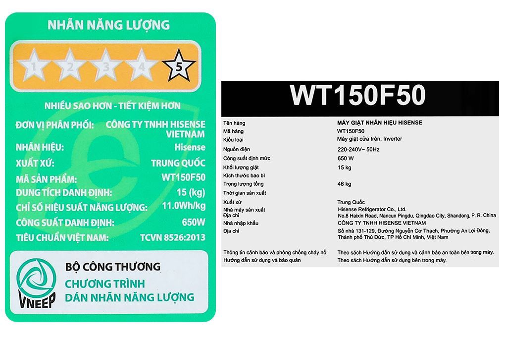 Máy giặt Hisense Inverter 15 kg WT150F50 Màu Đen