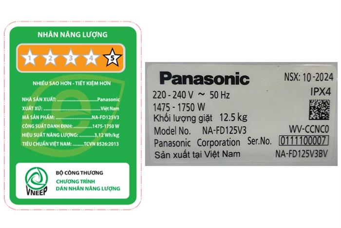 Máy giặt Panasonic Inverter 12.5 Kg NA-FD125V3BV Màu Đen