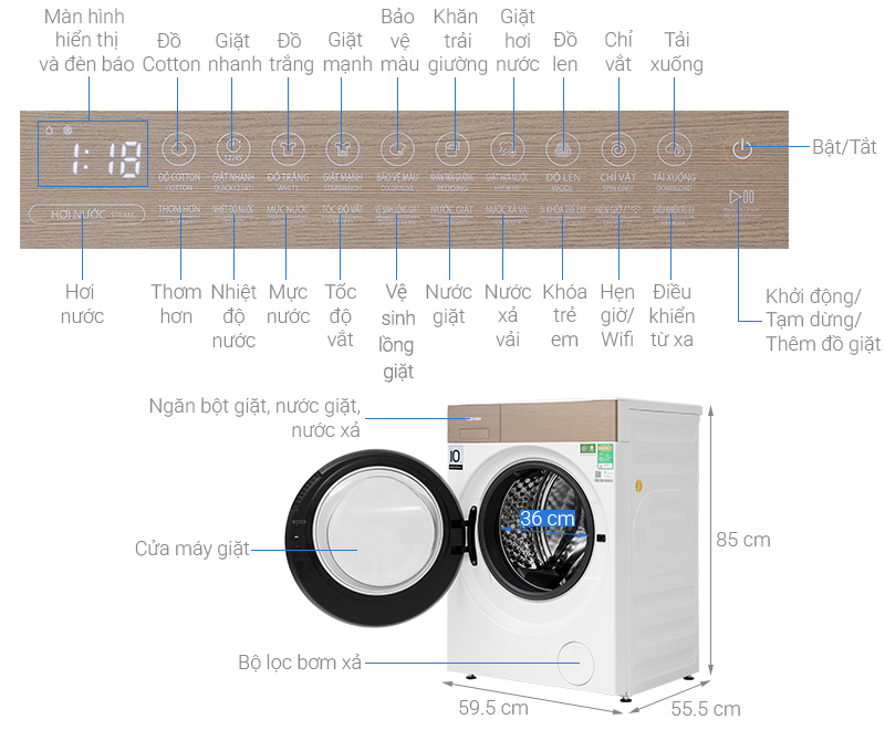 Máy giặt Toshiba Inverter 10.5 kg TW-T37BZP115MWV(WT)