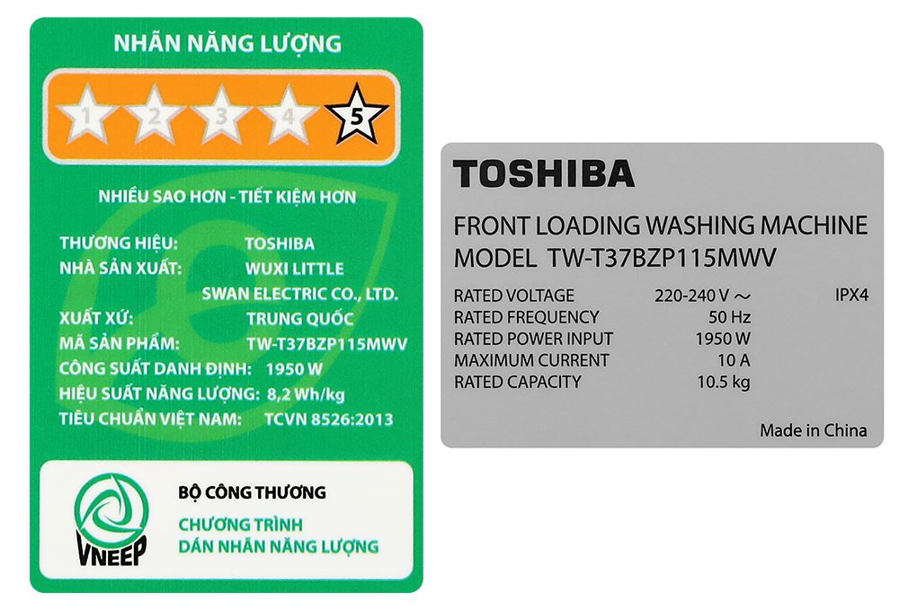 Máy giặt Toshiba Inverter 10.5 kg TW-T37BZP115MWV(WT) Màu Trắng