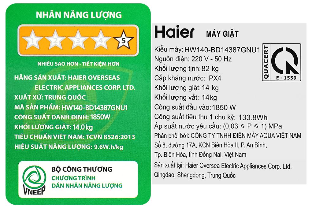 Máy giặt Haier X9 Inverter 14 kg HW140-BD14387GNU1 Màu Đen - Xám