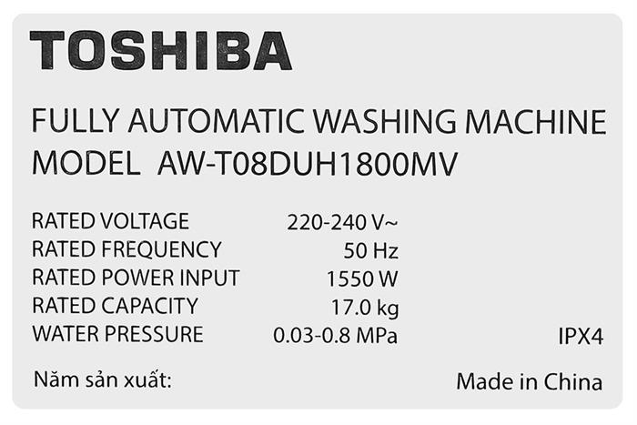Máy giặt Toshiba Inverter 17 kg AW-T08DUH1800MV(MG) Màu Xám đậm