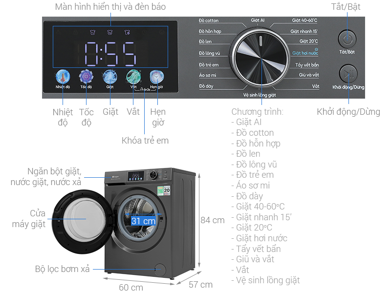 Máy giặt Casper Inverter 10.5 kg WF-D105VGR1