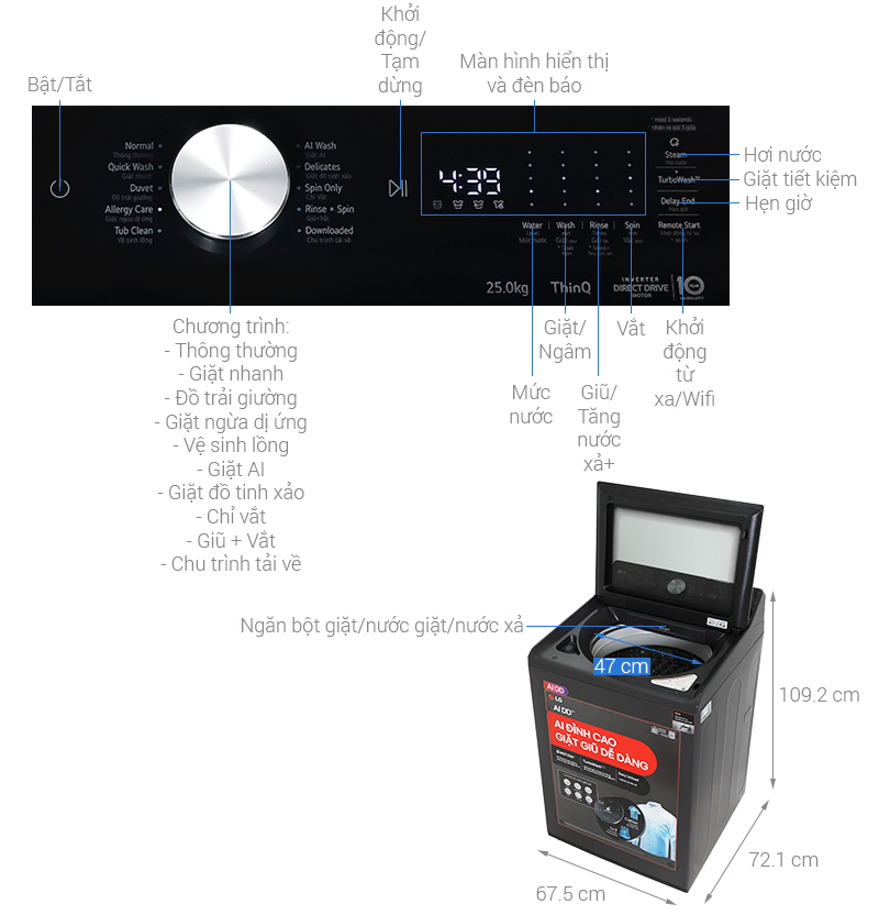 Máy giặt LG AI DD Inverter 25 kg T2725SX5G