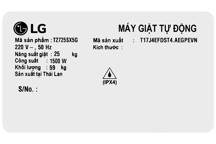 Máy giặt LG AI DD Inverter 25 kg T2725SX5G Màu Đen
