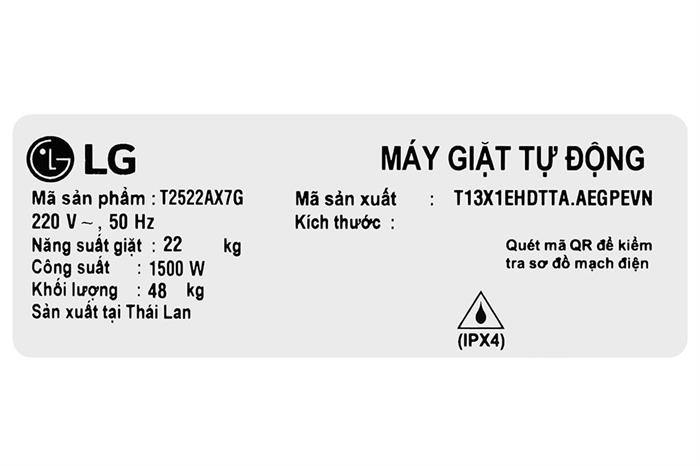 Máy giặt LG AI DD Inverter 22 kg T2522AX7G Màu Đen
