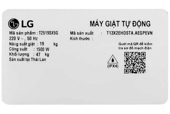 Máy giặt LG AI DD Inverter 19 kg T2519SX5G Màu Đen