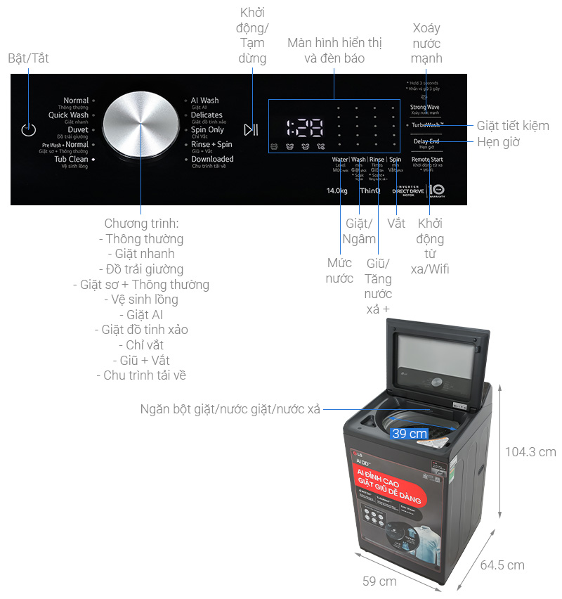 Máy giặt LG AI DD Inverter 14 kg T2314DX5G