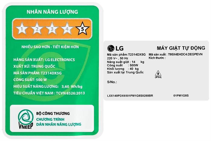 Máy giặt LG AI DD Inverter 14 kg T2314DX5G Màu Đen