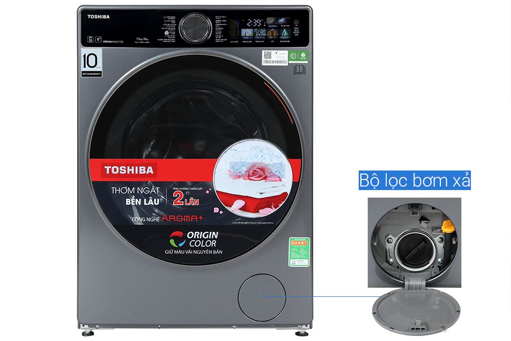 Máy giặt sấy Toshiba Inverter giặt 13 kg - sấy 8 kg TWD-T25BZP140MWV(MG) Màu Xám đậm