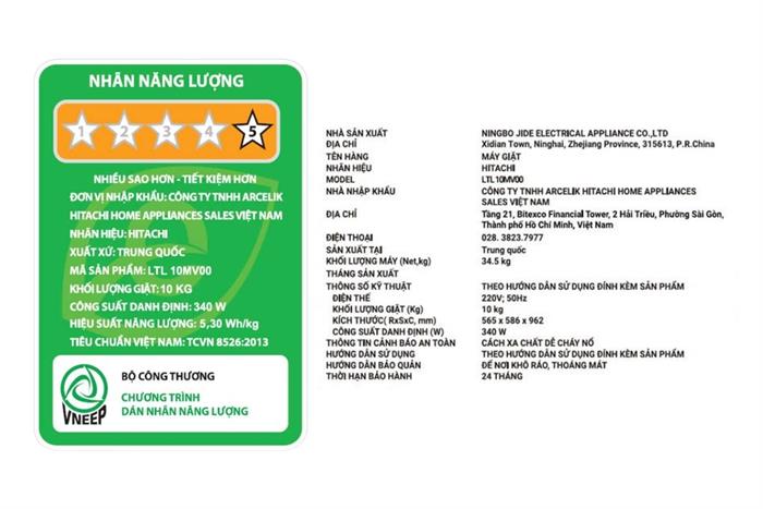 Máy giặt Hitachi Inverter 10 Kg LTL 10MV00 GG Màu Đen