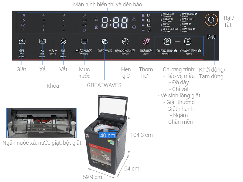 Máy giặt Toshiba Inverter 12 kg AW-T26D1300TV (MG)