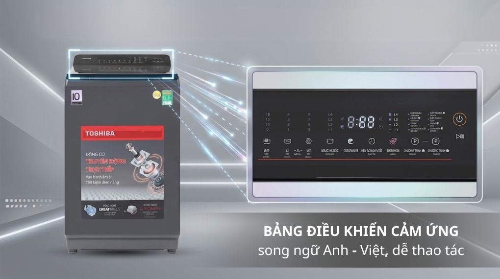 Máy giặt Toshiba Inverter 12 kg AW-T26D1300TV (MG) - Bảng điều khiển