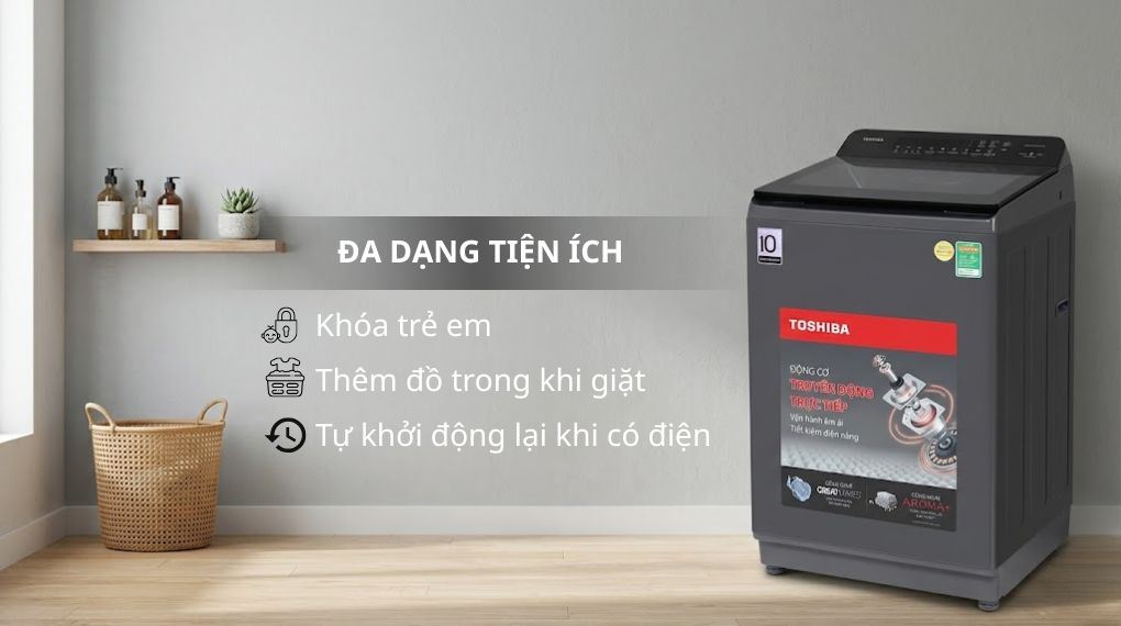 Máy giặt Toshiba Inverter 12 kg AW-T26D1300TV (MG) - Tiện ích