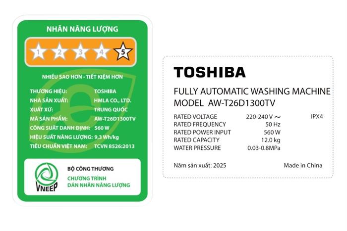 Máy giặt Toshiba Inverter 12 kg AW-T26D1300TV (MG) Màu Xám đậm