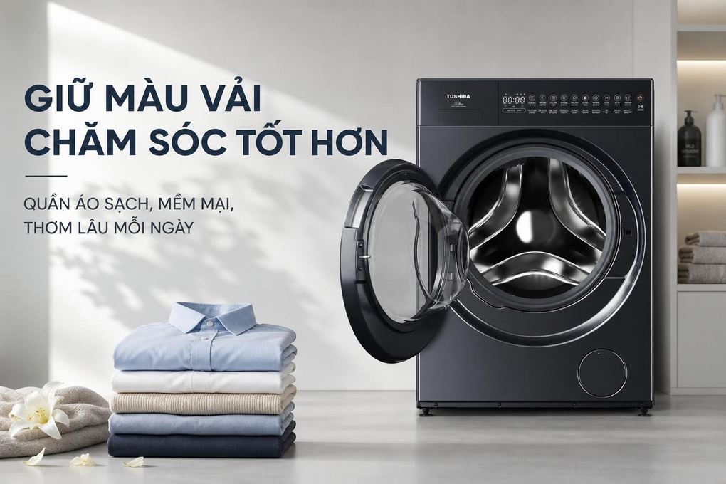 Giữ màu và chăm sóc vải tốt hơn - Máy giặt sấy Toshiba Inverter giặt 15 kg - sấy 9 kg TWD-T35BP160MWV(MG)