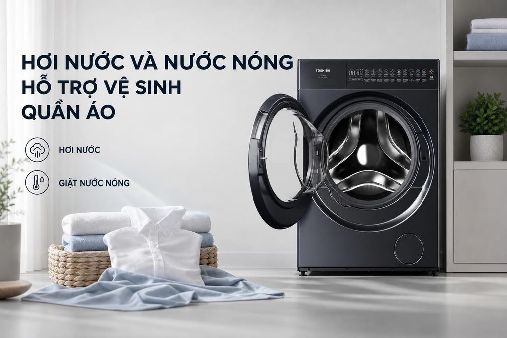 Hơi nước và nước nóng hỗ trợ vệ sinh quần áo - Máy giặt sấy Toshiba Inverter giặt 15 kg - sấy 9 kg TWD-T35BP160MWV(MG)