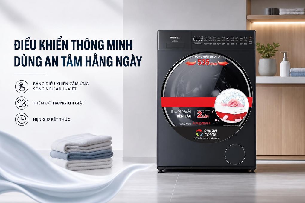 Điều khiển thông minh, dùng an tâm hằng ngày - Máy giặt sấy Toshiba Inverter giặt 15 kg - sấy 9 kg TWD-T35BP160MWV(MG)