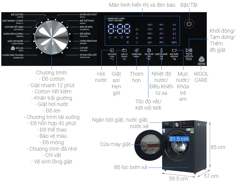 Máy giặt Toshiba Inverter 11 kg TW-T33B120UWV(MK)
