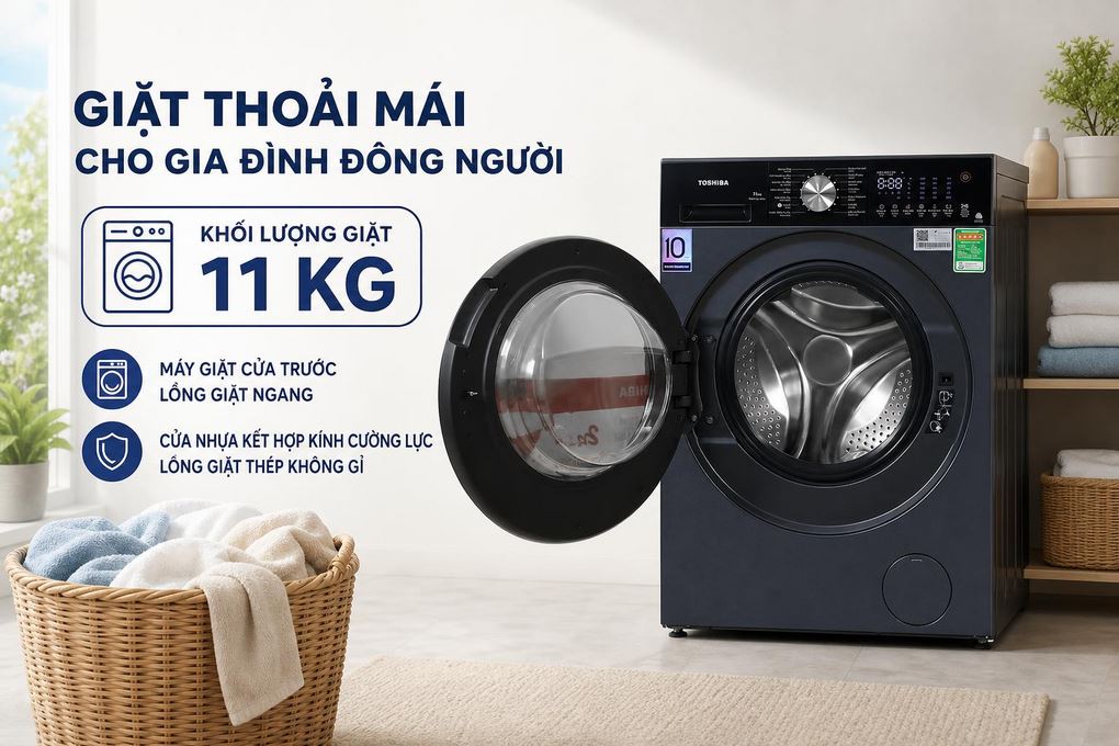 Máy giặt Toshiba Inverter 11 kg TW-T33B120UWV(MK) - Khối lượng giặt phù hợp nhu cầu cơ bản