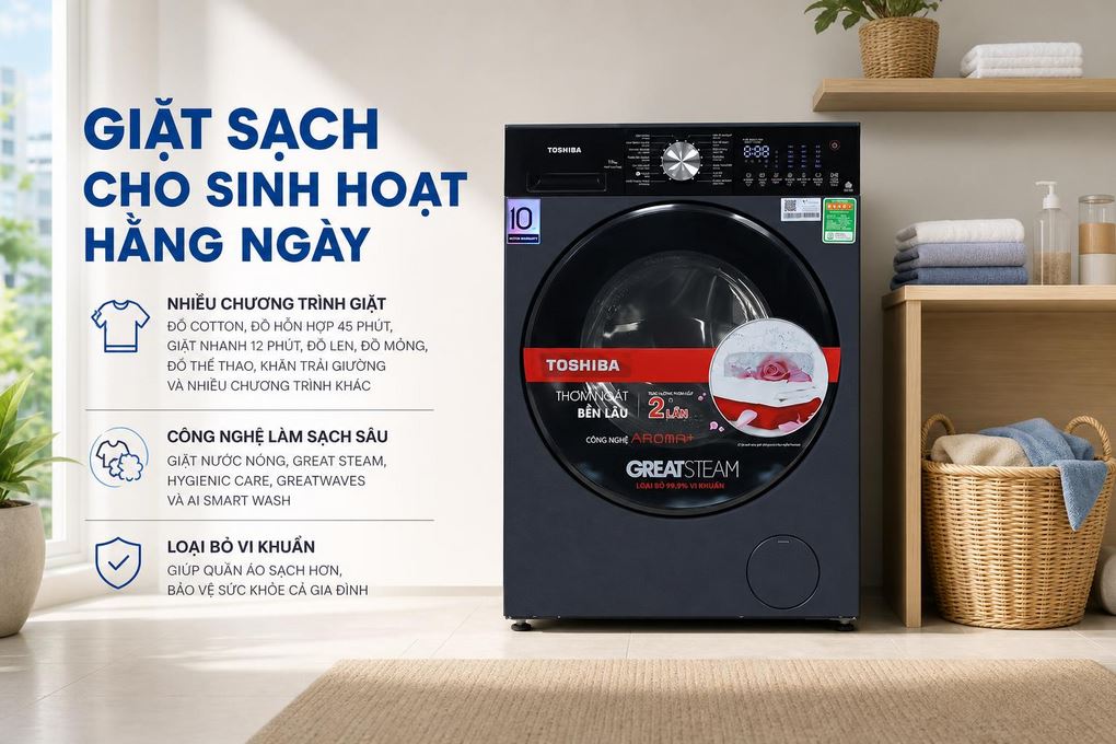 Máy giặt Toshiba Inverter 11 kg TW-T33B120UWV(MK) - Giặt sạch cho sinh hoạt hằng ngày